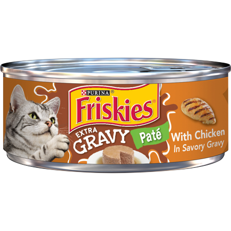 Friskies Gravy Pate Wet Cat Food, Extra Gravy Pate With Chicken in Savory Gravy, 5.5 oz. Can