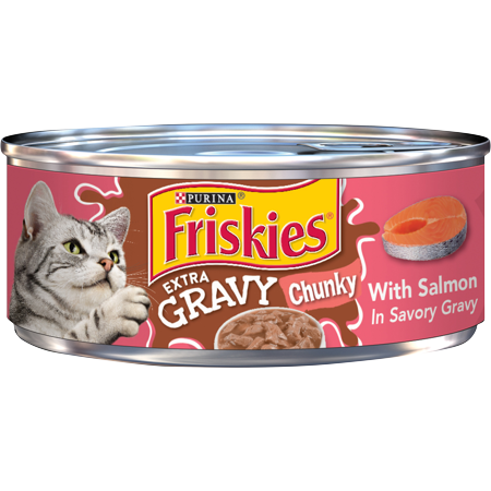 Friskies Gravy Wet Cat Food, Extra Gravy Chunky With Salmon in Savory Gravy, 5.5 oz. Can