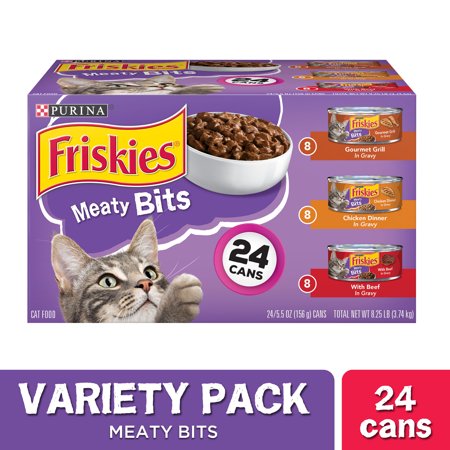 Friskies Meaty Bits Chicken & Beef Flavor Gravy Wet Cat Food Variety Pack for Adult, 5.5 oz. Cans (24 Pack)