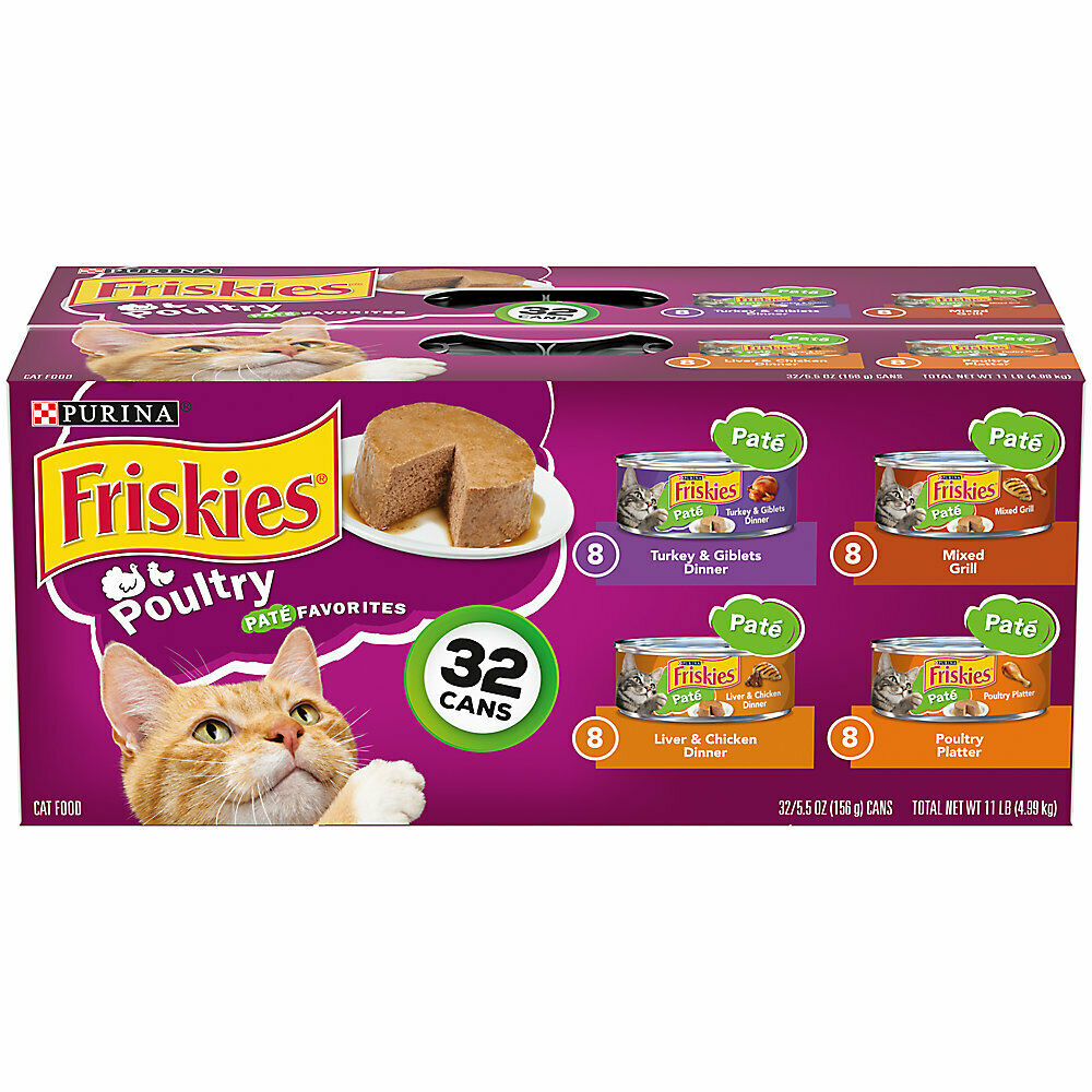 Friskies Wet Cat Food - Poultry Pate Favorites Variety Pack, 5.5 oz, 32 Cans ✅✅✅