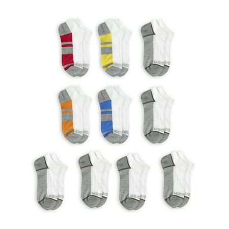 Fruit Of The Loom No-Show Durable Solid Striped Socks (Big Boys Or Little Boys) 10 Pack