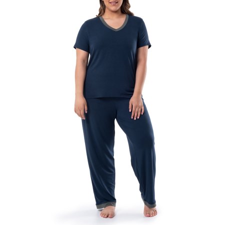 Fruit of the Loom Women's and Women's Plus Soft & Breathable V-Neck Pajama Set, 2-Piece