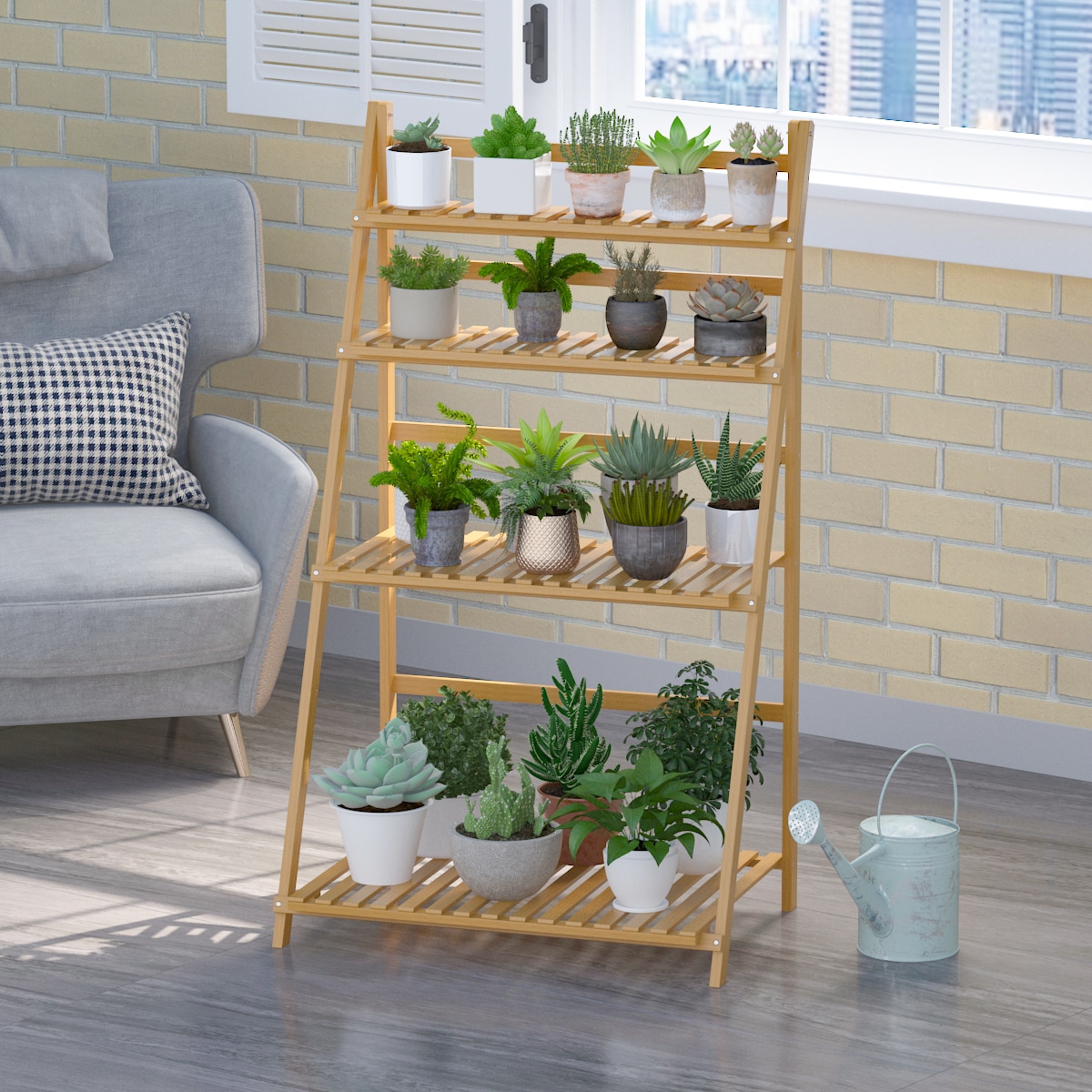 FUFU&GAGA Plant stand 48-in H x 27.6-in W Wood Indoor/Outdoor Rectangular Wood Plant Stand