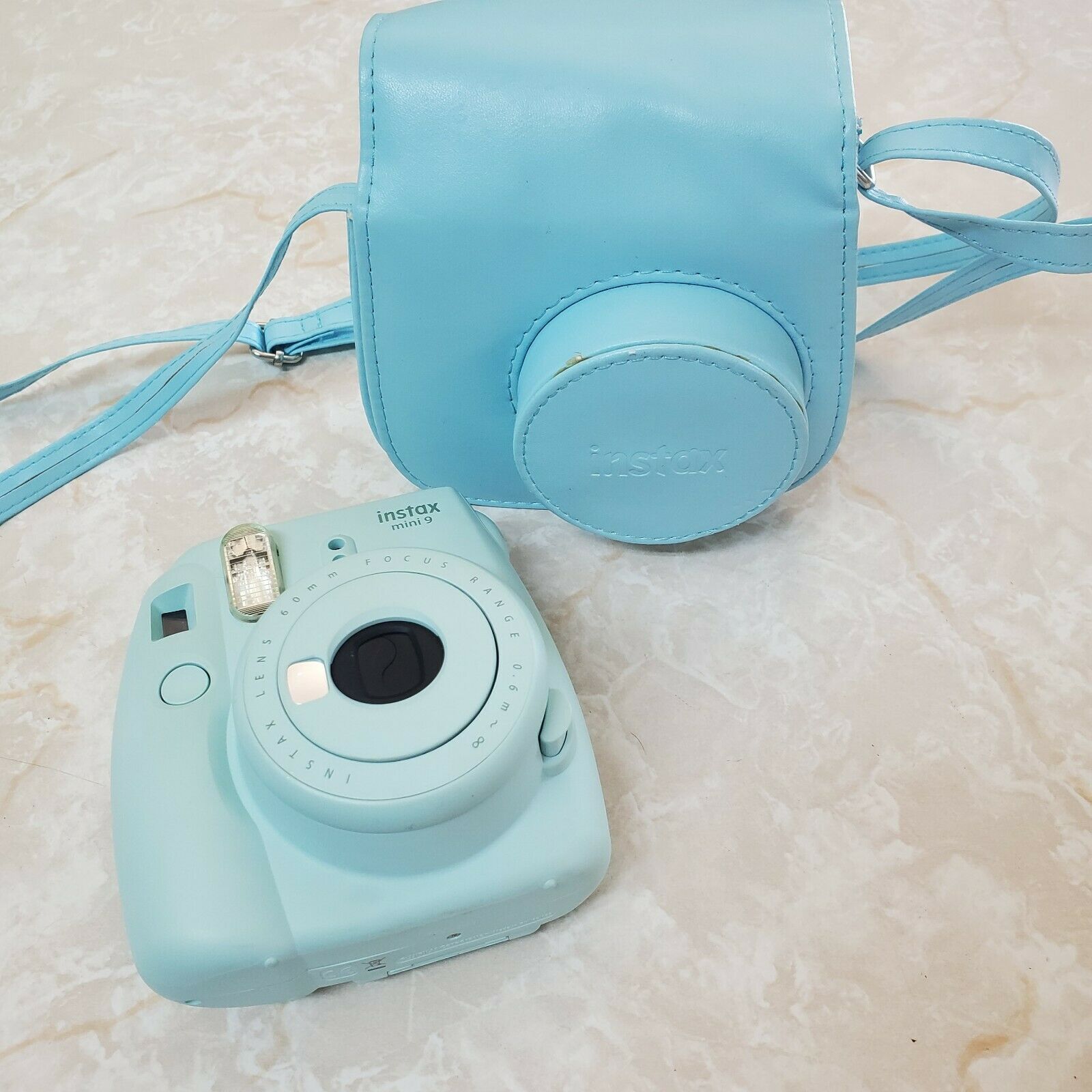 Fujifilm Instax Mini 9 Instant Film Camera + Carrying Case Light Blue Tested