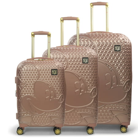 FUL Disney Textured Mickey Mouse Hard Sided 3 Piece Luggage Set, Rose Gold, 29, 25, and 21in Suitcases
