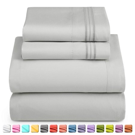 Full Size Bed Sheets Set by Nestl - Deep Pocket 4 Piece Bed Sheet Set - 1800 Hotel Luxury Soft Double Brushed Microfiber - Wrinkle, Fade, Stain Resistant - Hypoallergenic, Silver Gary