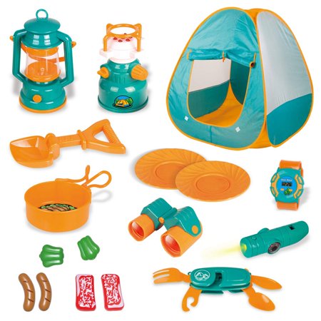 Fun Little Toys 18 PCs Kids Camping Gear Set with Pop Up Play Tent