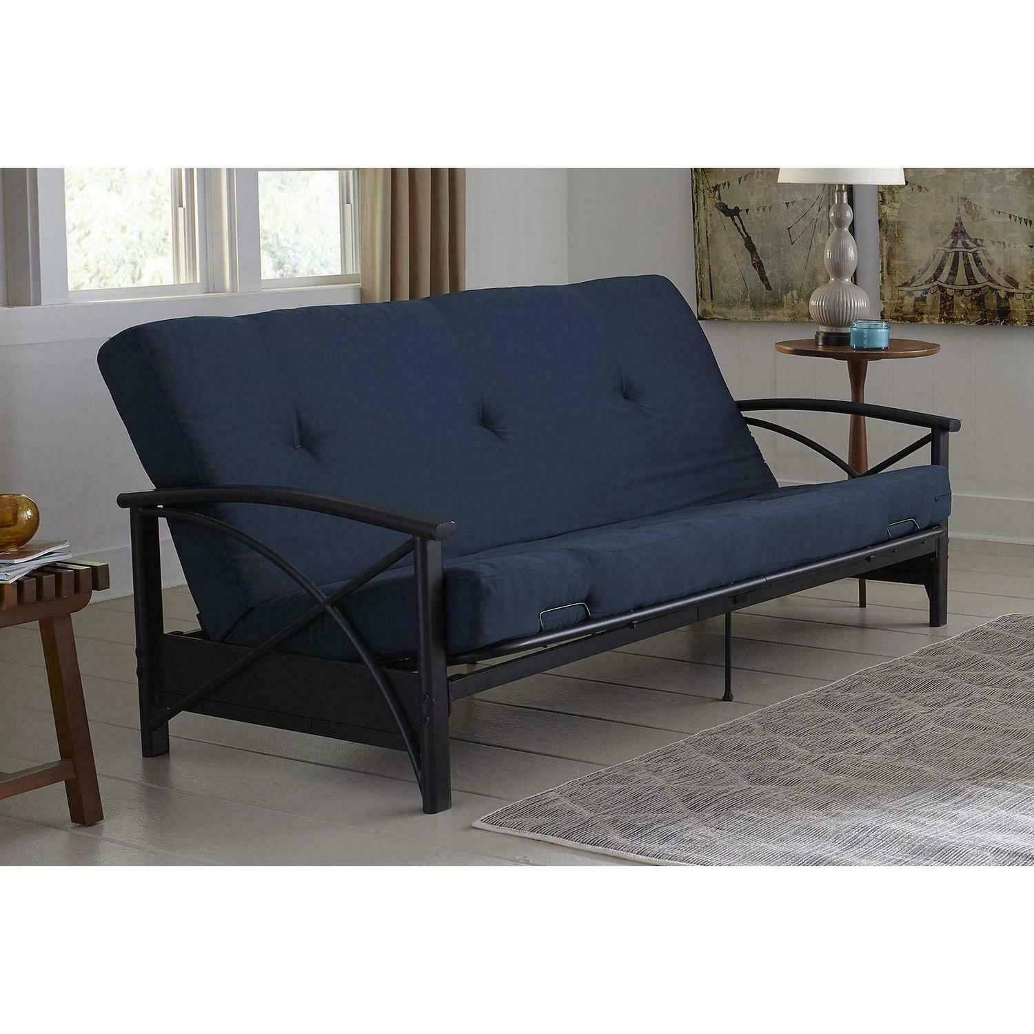 Futon Mattress Guest Spare Room Sofa Bed Full Size Couch Comfortable Blue New