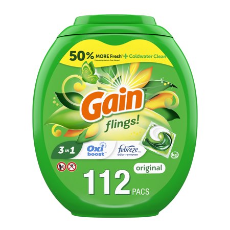 Gain Flings Liquid Laundry Detergent, Original Scent, 112 Count