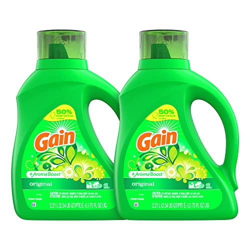 Gain Laundry Detergent Liquid Soap Plus Aroma Boost, Original Scent, HE Compatible, 96 Loads Total, 75 Fl Oz (Pack of 2) ON SALE!