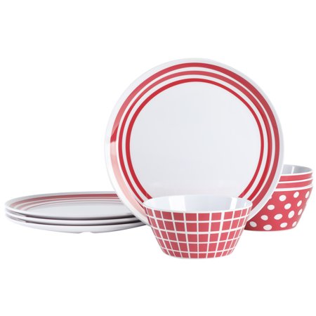 Gap Home Playful Patterns 8-Piece Red Melamine Dinnerware Set