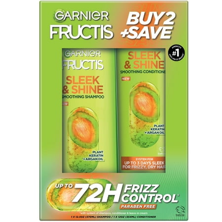 Garnier Fructis Sleek & Shine Shampoo & Conditioner for Frizzy, Dry Hair, 2 COUNT - WALMART