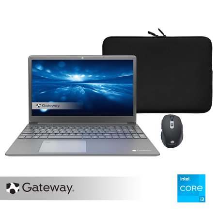 Gateway 15.6" Ultra Slim Notebook with Carrying Case & Wireless Mouse, FHD, Intel® Core™ i3-1115G4, Dual Core, 4GB Memory, 128GB SSD, Tuned by THX™ Audio, 1.0MP Webcam, HDMI, Cortana, Windows 11 S
