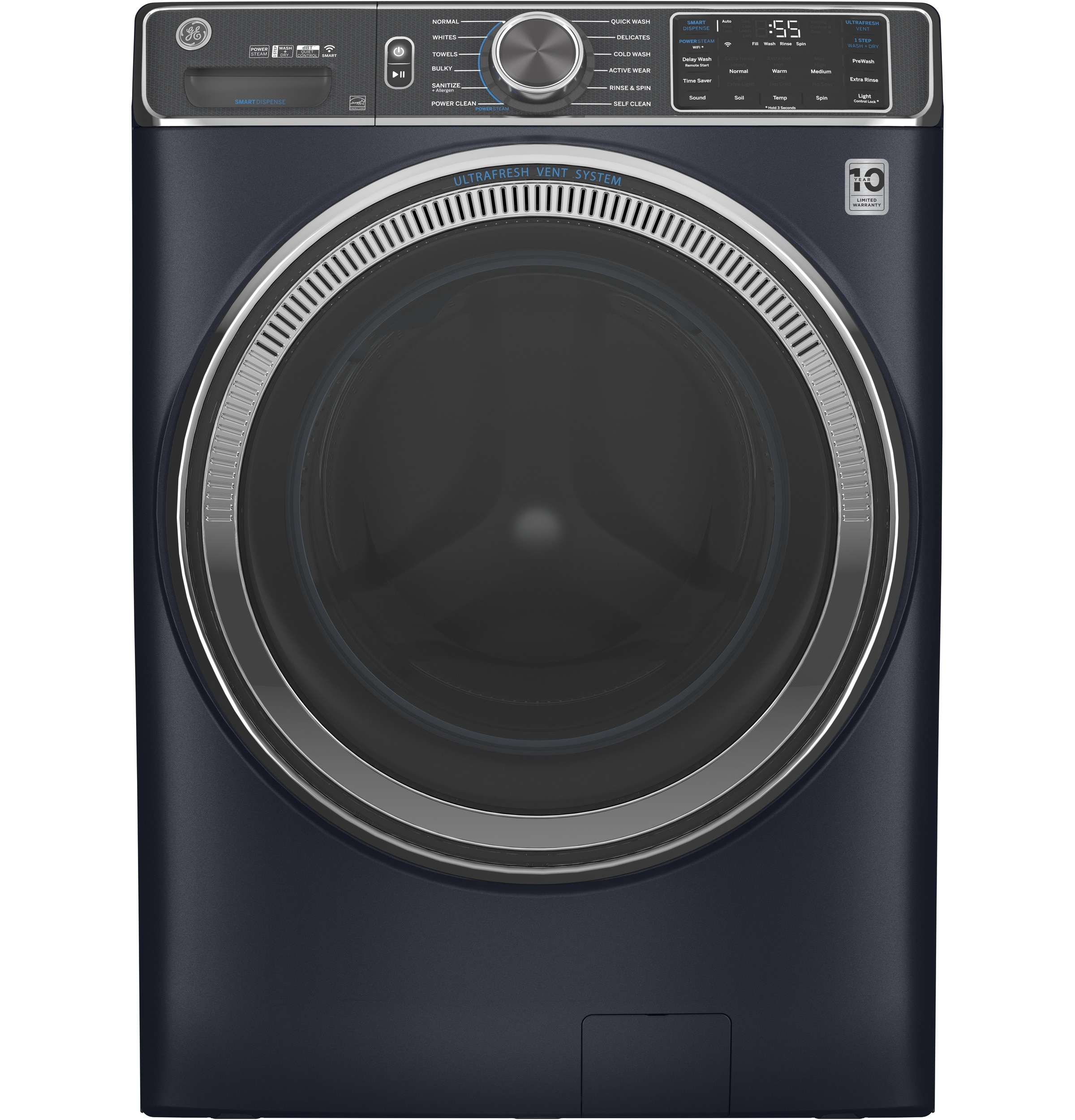 GE UltraFresh Vent System 5-cu ft Stackable Steam Cycle Front-Load Washer (Sapphire Blue) ENERGY STAR on Sale At Lowe's
