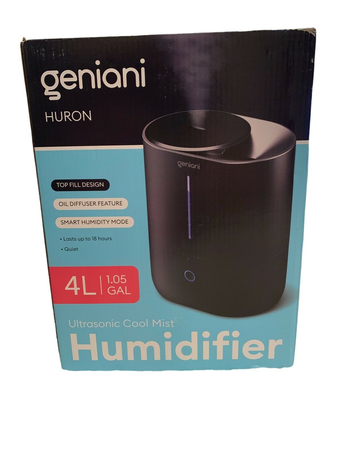 Geniani Ultrasonic Humidifier Cool Mist Essential Oil Diffuser Top Fill 4L