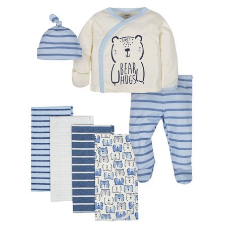 Gerber Baby Boy Organic Take Me Home Outfit Set & Blankets Bundle, 7-Piece
