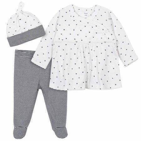 Gerber Baby Girl Gray and Pink Nature Take Me Home Snap Shirt, Footed Pants & Cap, 3-Piece Outfit Set
