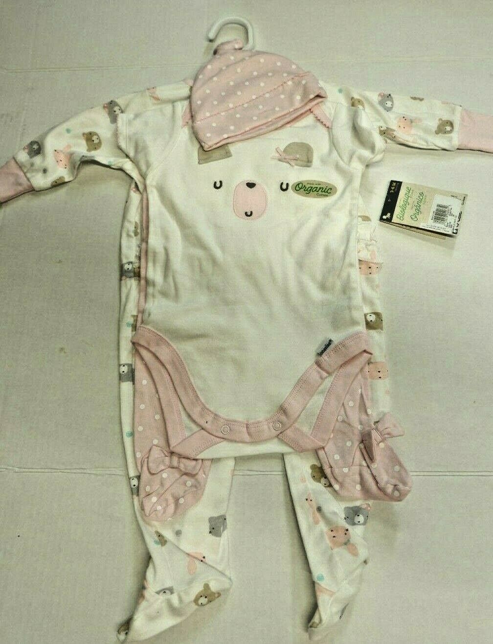 Gerber Baby Girls 4 Piece Organic Outfit Onesie Pant Bear 3-6 months