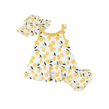 Gerber Baby & Toddler Girl Dress, Diaper Cover & Sun Hat Outfit Set, 3-Piece, (Newborn - 5T)