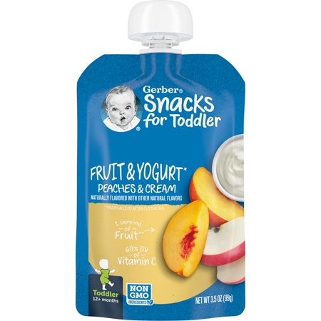Gerber Graduates Snacks for Toddler, Fruit and Yogurt Peaches and Cream, 3.5 oz Pouch