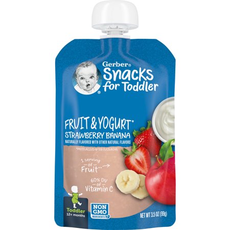 Gerber Graduates Snacks for Toddler, Fruit & Yogurt Strawberry Banana, 3.5 oz Pouch
