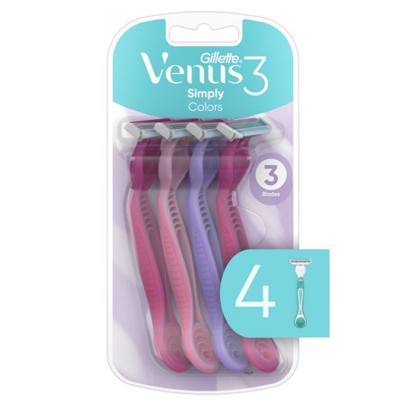 Gillette Venus Simply 3 Colors Women's Disposable Razors, 4 Count