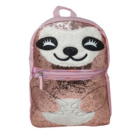 Girls Sloth 16" Backpack Super Glitter W/ Front and Side Mesh Pockets