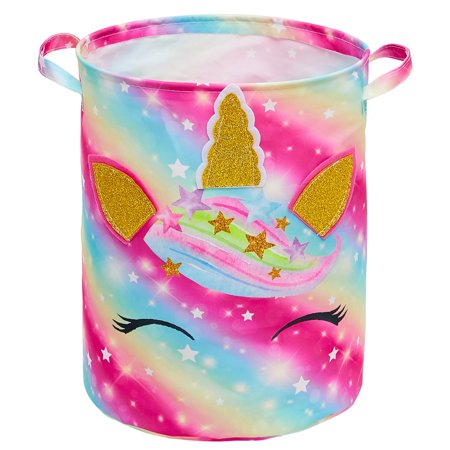 GIUGT Unicorn Laundry Basket Waterproof Canvas Nursery Hamper 43.3L Rainbow Toys Storage Bin for Kids Girls Bedroom Playroom Clothes