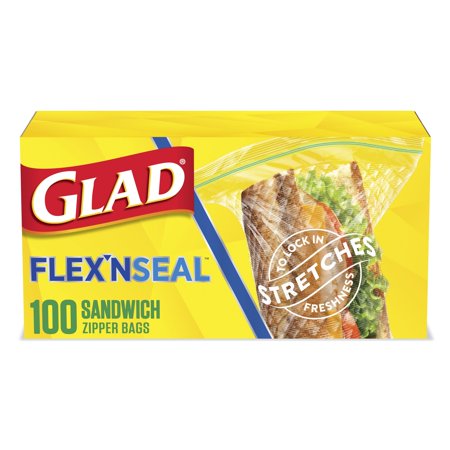 Glad Flexn Seal Zipper Food Storage Sandwich Bags, 100 Count