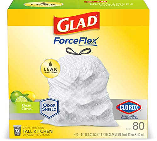 Glad Tall Kitchen Drawstring Trash Bags – Antimicrobial Protection 13 Gallon White Trash Bag, Scented - 80 Count