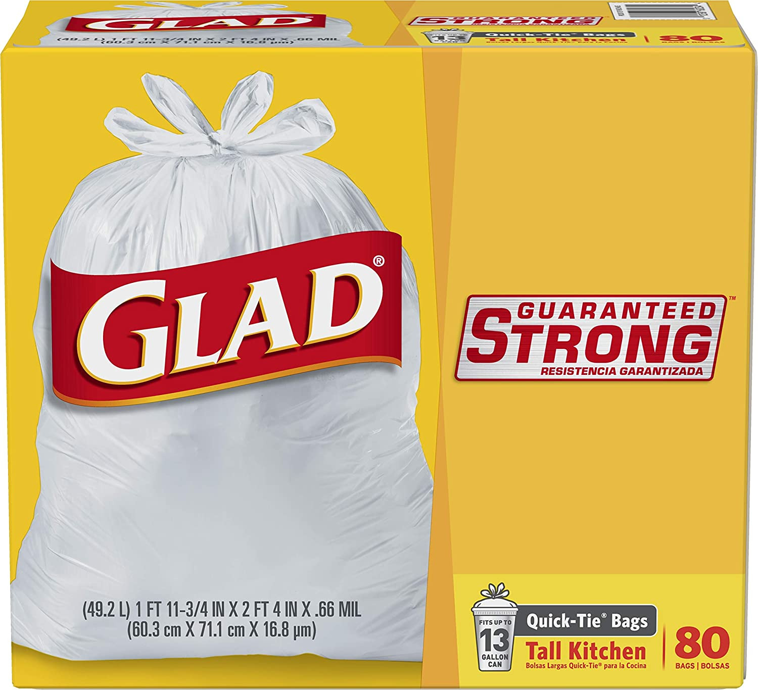 Glad Tall Kitchen Quick-Tie Trash Bags - 13 Gallon White Trash Bag – 80 Ct (Pack