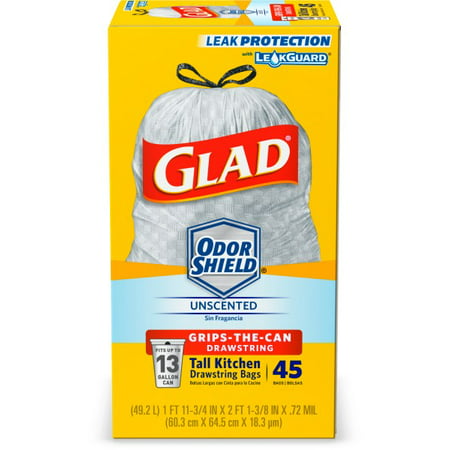 Glad Tall Kitchen Trash Bags, 13 Gallon, 45 Bags (ForceFlex, Unscented)