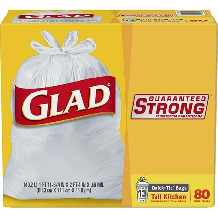Glad Tall Kitchen Quick-Tie Trash Bags - 13 gal White Trash Bag - 80 ct - WALMART