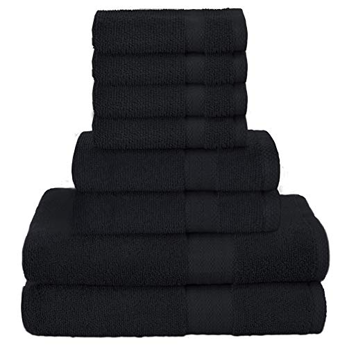 GLAMBURG Ultra Soft 8-Piece Towel Set - 100% Pure Ringspun Cotton, Contains 2 Oversized Bath Towels 27x54, 2 Hand Towels 16x28, 4 Wash Cloths 13x13 - Ideal for Everyday use, Hotel & Spa - Black - Amazon Today Only