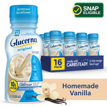 Glucerna Nutritional Shake, Homemade Vanilla, 8-fl-oz Bottle, 16 Count