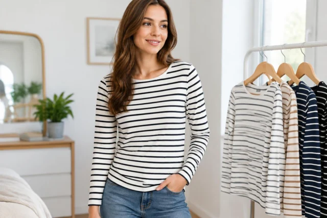 WIHOLL Women's Long-Sleeve Striped Tops on Amazon — AI-generated illustrative scene