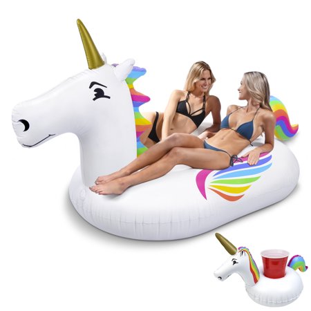 GoFloats Giant Inflatable Unicorn, Includes Bonus Unicorn Drink Float | Trending Giant Float for Kids and Adults
