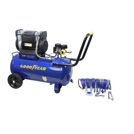 GOODYEAR. 8 Gallon Quiet. Oil-Free Air Compressor. Portable 20 Piece Accessory Kit Included!