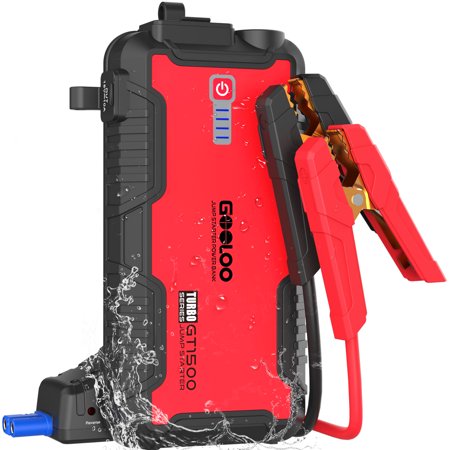 Gooloo GT1500 1500A Car Jump Starter 15000mAh Auto Battery Booster Charger SuperSafe for up to 8.0L Gas & 6.0L Diesel Engines, Water Resistant with QC3.0 Power Pack