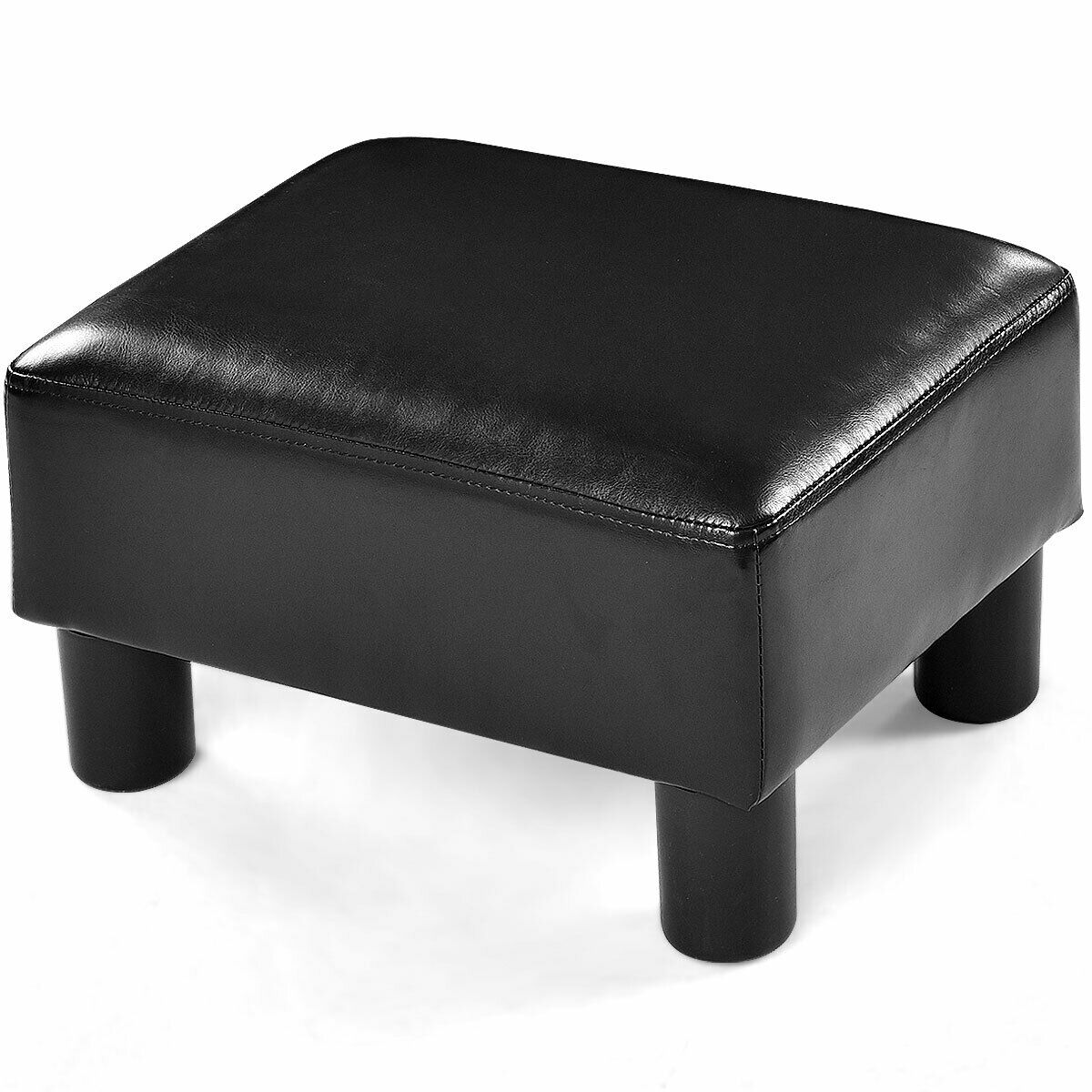 Goplus Ottoman PU Leather Footrest Rectangular Foot Rest Small Seat Stool Black