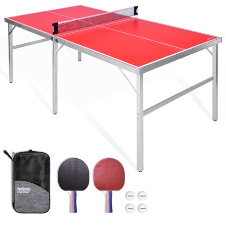 GoSports 6 Ft. x 3 Ft. Mid-size Table Tennis Game Set, Indoor or Outdoor Portable Table Tennis Game with Net, 2 Table Tennis Paddles and 4 Balls