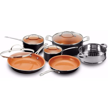 Gotham Steel Pots and Pans 10 Piece Cookware Set with Nonstick Ceramic Coating by Chef Daniel Green – Graphite, Fry, Stock Steamer Insert