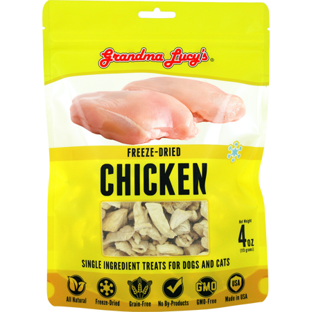 Grandma Lucy's Freeze-Dried Singles Chicken Dog & Cat Treats, 4-oz Bag