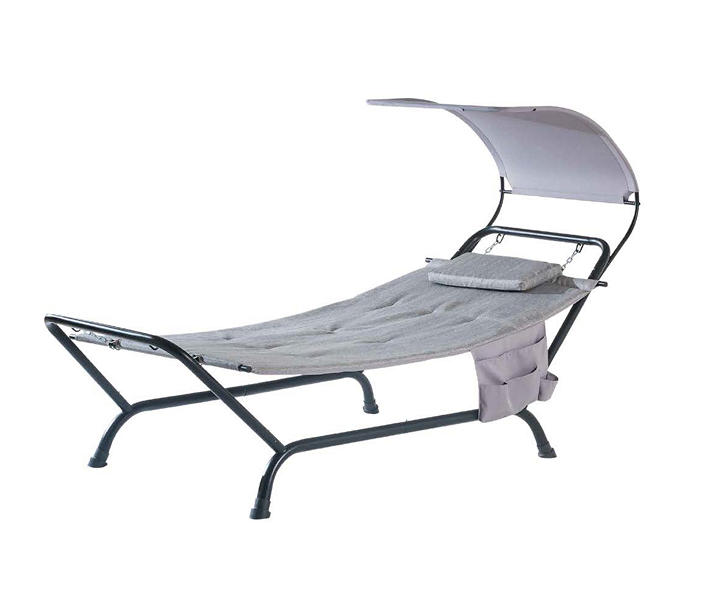 Gray Deluxe Padded Fabric Hammock with Canopy