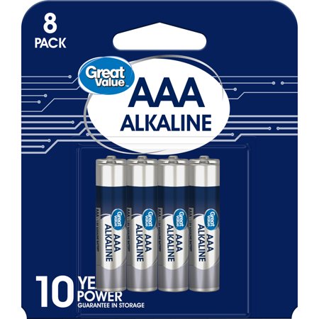 Great Value Alkaline AAA Batteries, 8 Count