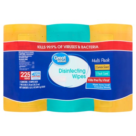 Great Value Disinfecting Wipes, Fresh and Lemon Scent, 225 wipes