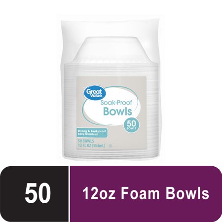 Great Value Everyday Disposable Foam Bowls, 12 oz, 50 ct