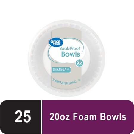 Great Value Everyday Disposable Foam Bowls, 20 oz, 25 ct