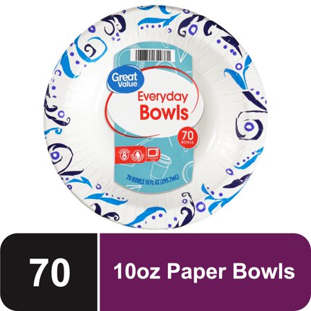 Great Value Everyday Disposable Paper Bowls, 10 oz, 70 Count