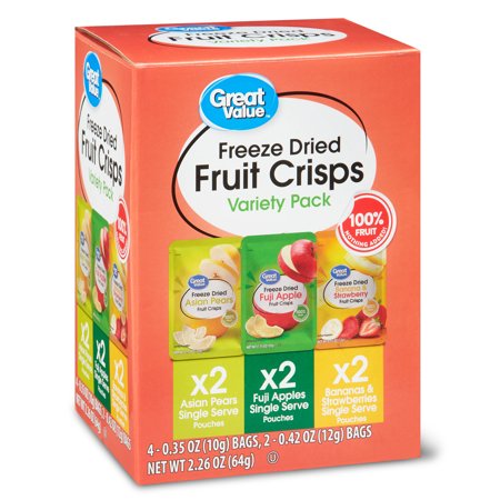 Great Value Freeze Dried Fruit Crisps, Variety Pack, 6 Count, 2.26 oz.